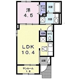 東田カレントハウス1 1LDKの間取図画像