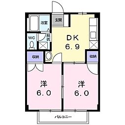 ヴィラ丸河南 1階2DKの間取り
