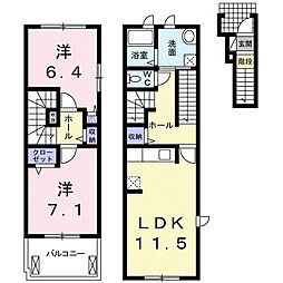 レザンII 2階2LDKの間取り