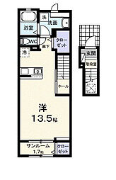 サクシードII 2階ワンルームの間取り