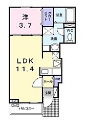 やなぎの里B 1LDKの間取図画像