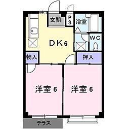 エルディム天王 1階2DKの間取り