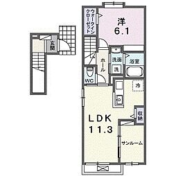 ファームヒルズ 2階1LDKの間取り