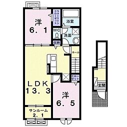 ベルーア 2階2LDKの間取り