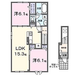 アンジェロII 2階2LDKの間取り