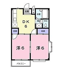 エルディム若竹II 2階2DKの間取り