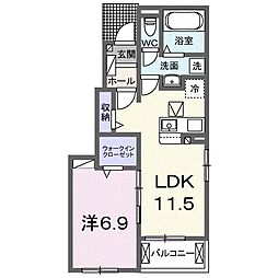 サニーフラット黒岡Ｂ棟 1階1LDKの間取り