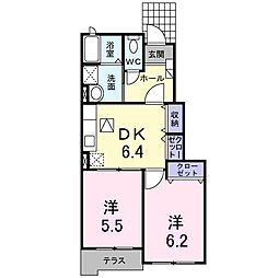 ベルコリーヌ1 2DKの間取図画像