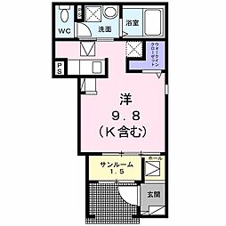 リッジモント高家B ワンルームの間取図画像