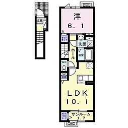 ルナ・カーサI 2階1LDKの間取り