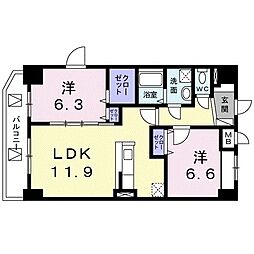 スカイヒルズ 2LDKの間取図画像