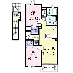 ジェルメIIＡ 2階2LDKの間取り