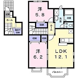 サザンヒルズ波木 2LDKの間取図画像