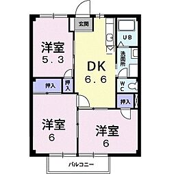 プレイスメゾンＢ 2階3DKの間取り