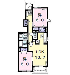 ベラージオＡ 1階2LDKの間取り