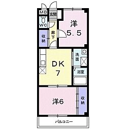 エントピア横須賀 2階2DKの間取り