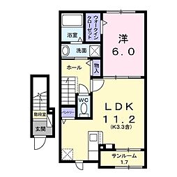 ラミューズ佐久平 2階1LDKの間取り