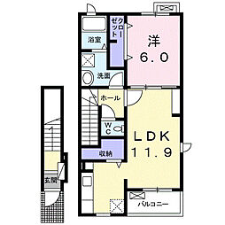 サンライト吉岡A 1LDKの間取図画像