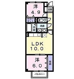 パームハイムＳ 2階2LDKの間取り