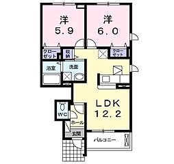 フィデール　Ａ 1階2LDKの間取り