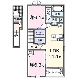 ティーフェス・フェルト 2階2LDKの間取り