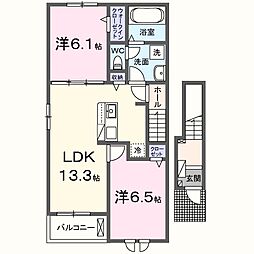 オリュザＡ 2階2LDKの間取り