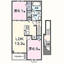 オリュザＡ 2階2LDKの間取り