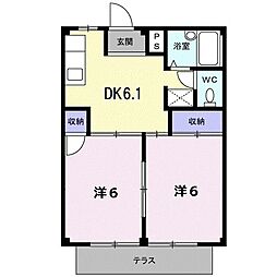 シティハイツ新正Ｂ 1階2DKの間取り