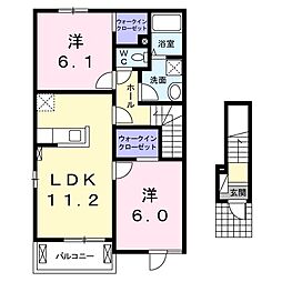 希望　Ｎｏｚｏｍｉ　Ｂ 2階2LDKの間取り