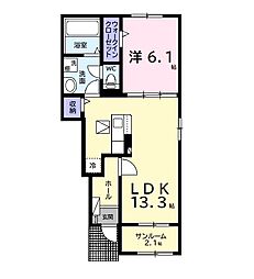 長生郡一宮町白山アパート 1LDKの間取図画像