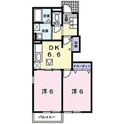 サン・ボヌール　Ｂ 1階2DKの間取り