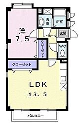 リバーサイド・ヴィラＡ 1階1LDKの間取り