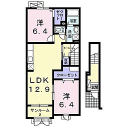 メゾンソレイユ 2階2LDKの間取り
