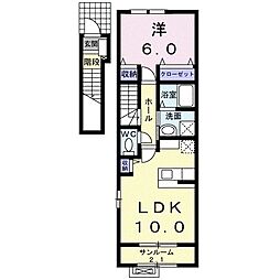 ベルフォールIV 2階1LDKの間取り