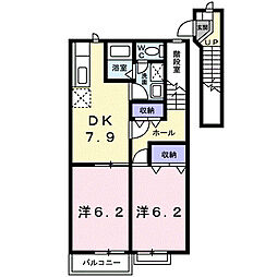グリーンコーポラスB棟 2DKの間取図画像