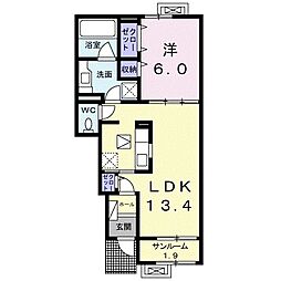 アマービレII 1階1LDKの間取り