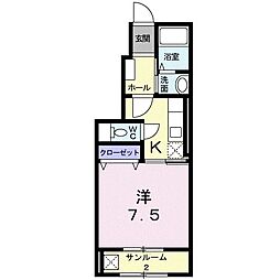 カーサ・フェリーチェ 1階1Kの間取り