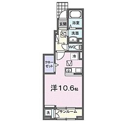 カシェット 1Kの間取図画像