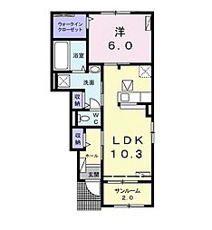 イースト・ポポラーレＢ 1階1LDKの間取り