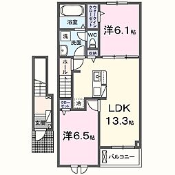 アルモニー羽曳野A 2LDKの間取図画像