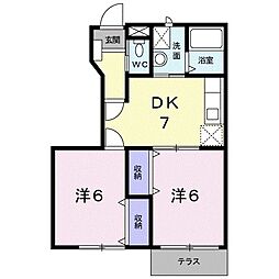 ラポール中川原Ｃ 1階2DKの間取り