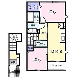 サン・ドエル 2階2DKの間取り