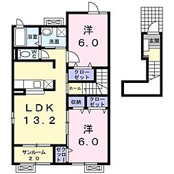 シエル黒瀬III 2階2LDKの間取り