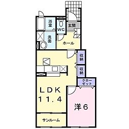 クローバーII 1階1LDKの間取り