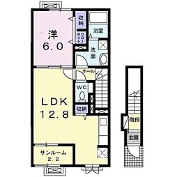 ル・ボナール 2階1LDKの間取り
