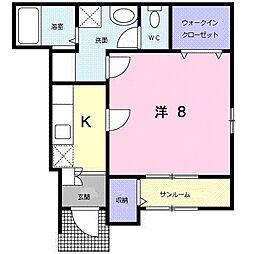 グリシーヌ 1階1Kの間取り