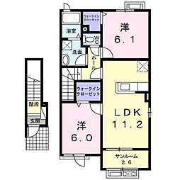 ハミング　ライフ　I 2階2LDKの間取り