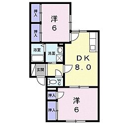 フローレンス森 2階2DKの間取り