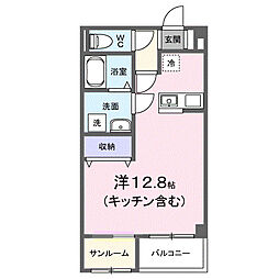 ドリームグランデII 1階ワンルームの間取り