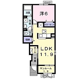 シャン・ド・フルール　I 1階1LDKの間取り